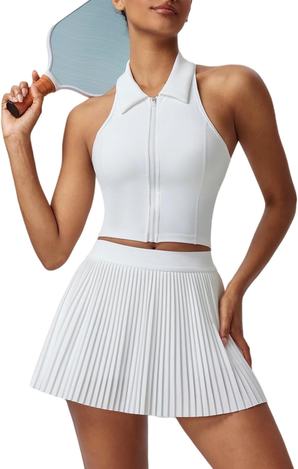 Pleated Tennis Skirt Set for Women Two Piece Golf Outfits Pickleball Athletic Dresses with Shorts