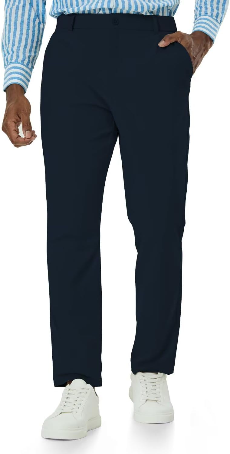 Mens Classic Fit Golf Pants Stretch Work Dress Pants 30''/32''/34'' Lightweight Casual Pants with Pockets