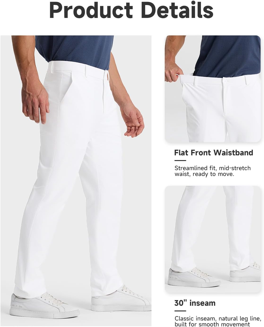 Mens Classic Fit Golf Pants Stretch Work Dress Pants 30''/32''/34'' Lightweight Casual Pants with Pockets