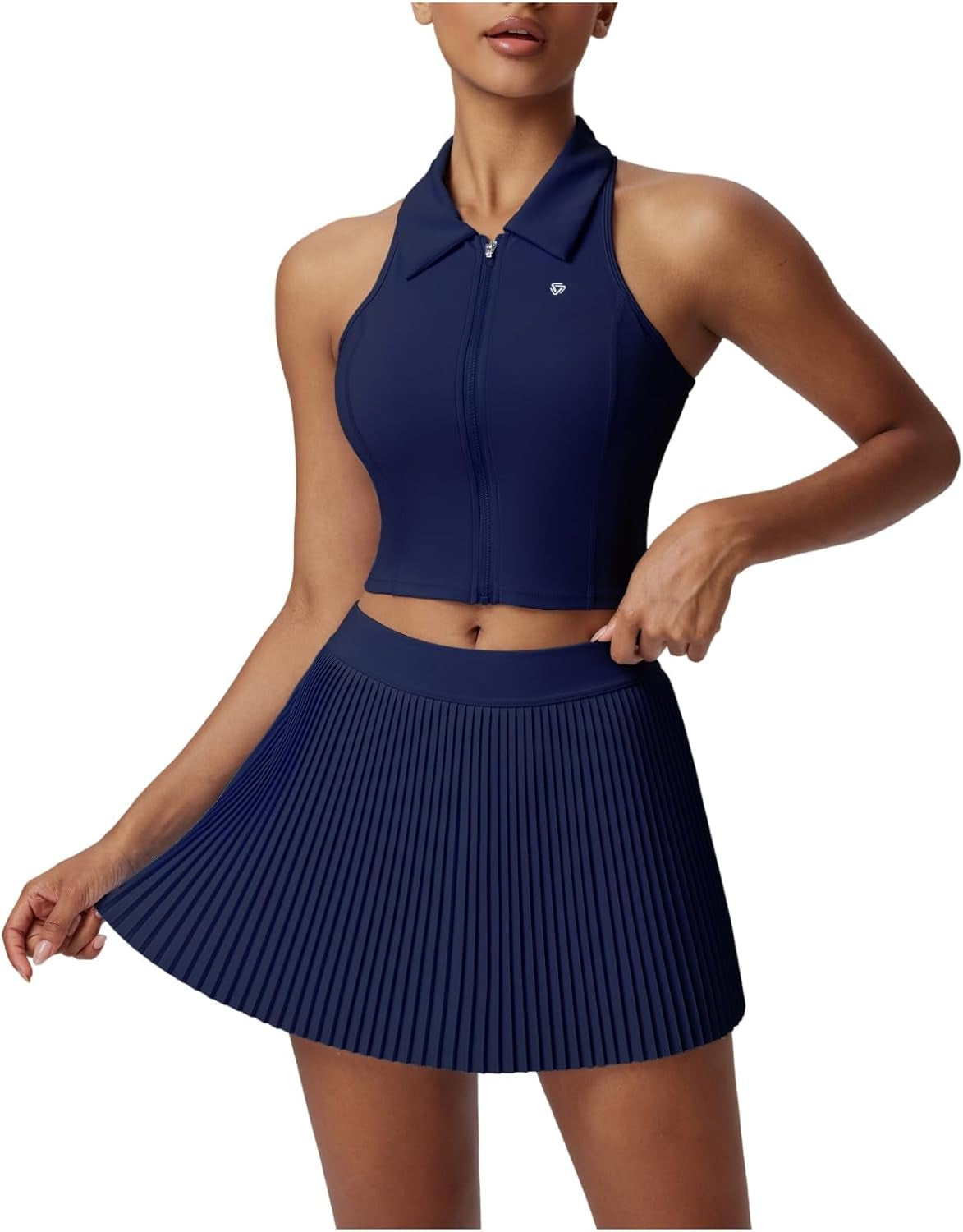 Pleated Tennis Skirt Set for Women Two Piece Golf Outfits Pickleball Athletic Dresses with Shorts